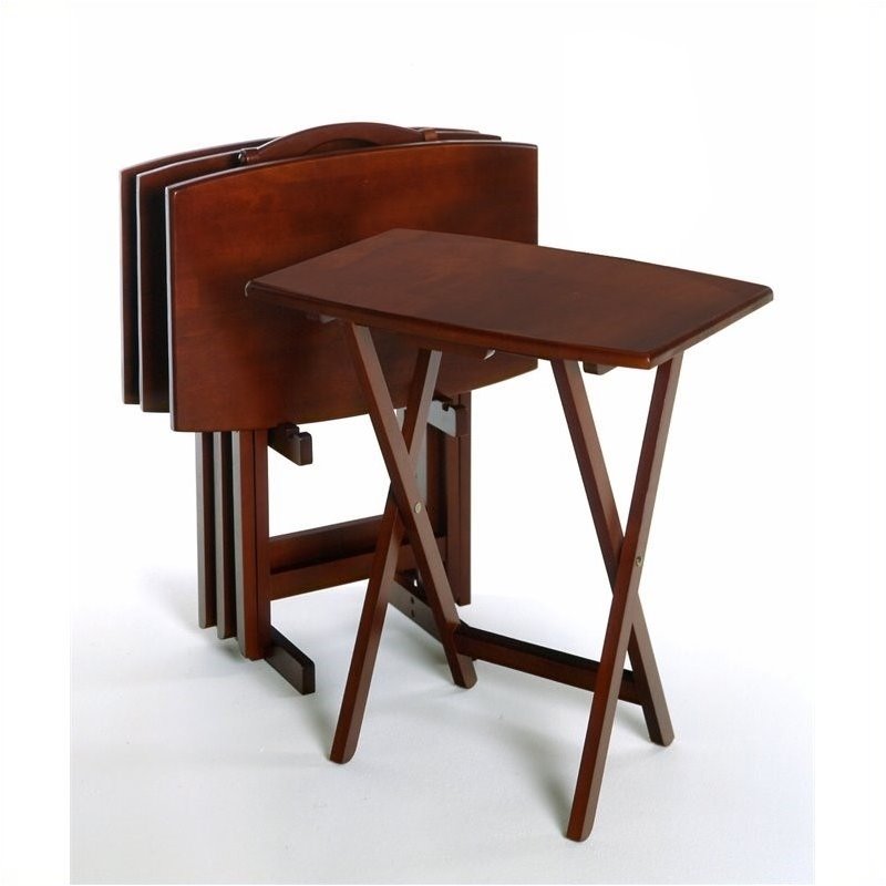 Pemberly Row Rectangle TV Table in Antique Walnut Finish Set of 4